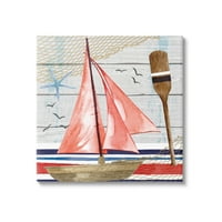 Stupell Coastal Plank Uzorak Sailboat Pejzažna Slika Galerija Umotana Platno Print Zid Art