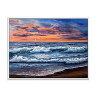 Designart 'plavi okean u Sunset Evening II' Nautički i obalni uokvireni platneni zidni umjetnički otisak