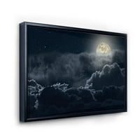 Designart' Oblačna Noć Punog Mjeseca Sa Zvijezdama ' Nautički I Obalni Uokvireni Platneni Zidni Umjetnički Print