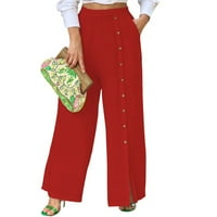 Ženske pantalone sa širokim nogavicama ljetne Ležerne pamučne platnene hlače visokog struka s prorezom jednoredne jednobojne džepne hlače