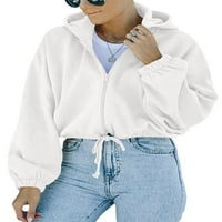 Cindysus ženske obrezive dukseve dugih rukava pulover duksela s kapuljačom, casual labav usjev top bijeli