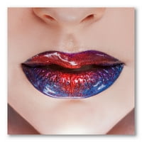 Designart 'lijepe ženske usne s crvenim i plavim ružem' moderni platneni zidni umjetnički Print