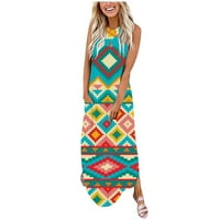 Pbnbp haljine na plaži za žene ljetni Vintage Zapadni Aztec s džepovima Criss Cross V vrat Maxi haljina