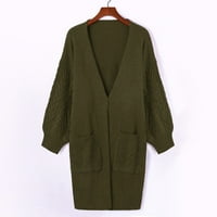 Entyinea ženski kardigani kaput Dugi rukav otvoreni prednji kardigan predimenzionirani pleteni džemperi kaput zeleni M
