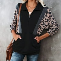 Grafički Tees za žene trendi novi modni Leopard Panel pulover dukserica ženski vrhovi džemper Crni XS