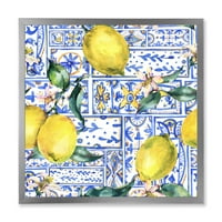 Designart 'geometrijski uzorak limunskog ornamenta na plavoj i' Tropical Framered Art Print