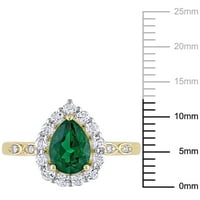Miabella Women's 1- CT Stvorio je Smaragd White Topaz i Diamond Accent 10kt Yellow Gold Halo Ring