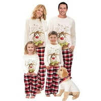 Xingqing Božić Porodica Odgovarajući Pidžama Set Cartoon Elk Plaid Dugi Rukav Tops Hlače Sleepwear Nightwear
