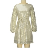 Absuyy ženske haljine casual-odmori modni redovi CREWNECK rukav čvrste minimalne žene maxi zlatne veličine