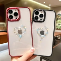 Bling iPhone Pro ma cute Case Luxury za žene, Clear Glitter Rhinestones Heart Case Girly Zaštitni tvrdi