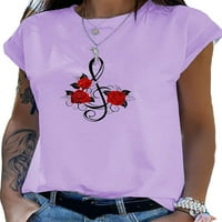 LUMENTO DAME SLIM DELEWERWER T-majice Ležerne prilike ruže otisnuta izrezana modna bluza za vrat