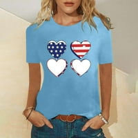 Ženska američka zastava majica SAD Star Stripes 4th of July Tee Shirts Patriotski ljeto Top Sexy gradijent nezavisnost Print Top Crewneck kratki rukav plava XXL