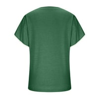 Yyeselk ženske ljetne tunike vrhove čipke TRIM PETAL kratki rukavi Ležerna majica za gamaše okrugle vrat Pure boje Pleased labavi fit bluze zeleni xxl