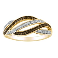 Carat Round Cut Brown & White Prirodni dijamantski vrtložni prsten u 10K čvrsti žuto zlatni prsten veličine