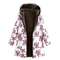 Kaput za žene zimske tople odjeće Crew vrat s dugim rukavima cvjetni džepovi sa kapuljačom s vintage preveliki kaputi
