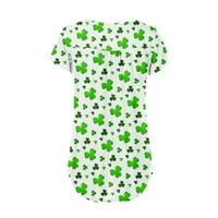 Ženski vrhovi ženski dan Svetog Patrika cvjetni Print Casual majica kratki rukav dugme uživo Top Ldark zelena