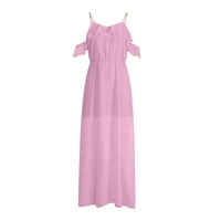 Ženska ruffle Edge Maxi haljina klirens čvrsta odeća za haljine Vintage letnje rukave bez ramena s ramenim vratom Trendy plaža Pink, L