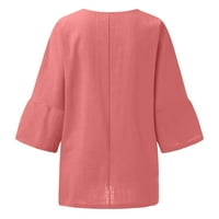 Odeerbi Uskrsni pamučni posteljini za žene ruhove bluze modni okrugli vrat labavi majica ružičasta