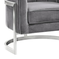 Kamila akcentna stolica u sivom barkutniku i brušenom od nehrđajućeg čelika