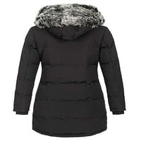 Ženski Outwear jednobojna zadebljana jakna dugmad Coat Women Slim Fit kaputi s kapuljačom vanjski Crni 3xl