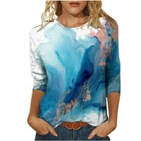 Ženski dugi rukavi Ženska Moda štampana majica rukavi bluza okrugli vrat Casual Tops posebne ponude nebesko plava 10