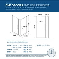 Ove Decors Pasadena 34-in. Unutra smo. H bez okvira ugao Pivot tuš kućište sa tuš vrata u ulje Rubbed