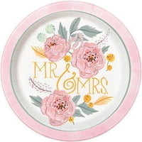 Mekana ružičasta oslikana cvjetna MR. & Gospođa Bridal Ploče za tuširanje, 8ct