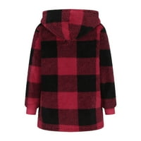 Ženski kaputi Outerwear Mekana kaidna moda Drži topla casual kariranog kariranog zip džepnog jakna Top bluza Crvena veličina M