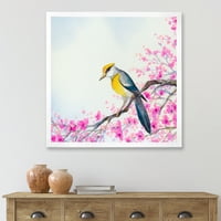 Lijepa Ptica Sjedi Na Cvjetnoj Grani Uokvirena Slika Na Platnu Art Print