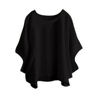 tobchonp Ženska Moda Casual Temperament okrugli vrat kratki rukav jednobojna pamučna konoplja T-shirt Top Crna XL