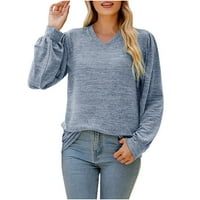 Čvrsti pulover s dugim rukavima V-izrez seksi bluze za uklanjanje ženskih vrhova ispod 5 dolara. Plava