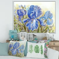 Designart' Blue Irises Blossoming Flowers ' Tradicionalni Uramljeni Platneni Zidni Print