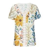 Ženske labave košulje sa kratkim rukavima štampane čipkaste Trim V vrat elegantne tunike Tops ljeto Izlazak