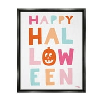 Stupell Industries Pastel Happy Halloween tekst hiroviti motiv bundeve grafička Umjetnost Jet crna plutajuća uokvirena platna Print Wall Art, dizajn Jess Baskin