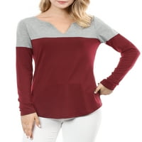 Jedinstvena ponuda ženski Božićni Split V izrez u boji blok dugih rukava majica