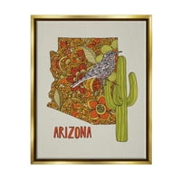 Stupell Industries Arizona State Bird detaljni kaktus cvjetni uzorak grafička Umjetnost metalik zlato plutajuće uokvireno platno Print zid Art, dizajn Valentina Harper