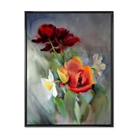 Cvjetajući Živopisni Crveni Divlji Cvjetovi Uokvireni Slikarski Umjetnički Print Na Platnu