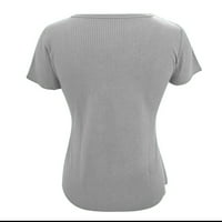 Ruhiku GW kratki rukav rebrasti vrhovi za žene osnovne pletene majice dugme gore V vrat Ležerna ljetna