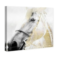 Wynwood Studio Životinje Zid Art Platnene Grafike' Konj Zlatni San ' Domaće Životinje - Bijelo, Zlato