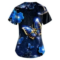 Ženska Moda leptir Print V-izrez kratki rukav radna odjeća sa džepovima na vrhu bluza XXL