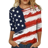 Babibule Womens Tops klirens Ženski modni okrugli vrat Casual tri četvrtine Zastava Print Tops T-shirt