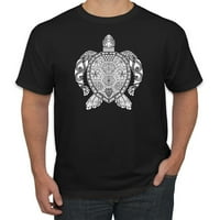 Crno-bijeli mozaik Retro Mandala kornjača za životinje Grafička majica, kraljevska, X-velika