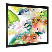 Vital wild Spring Leaves and Wildflowers III Framered Painting Canvas Art Print