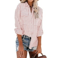 Ženske Striped button down Shirts Casual Dugi rukav stilski V vrat bluze vrhovi sa džepovima