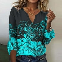 CaComMARK PI ženski Dugi rukav Plus Size Shirts Clearance ženski ljetni V-izrez rukav Print Casual T-Shirt