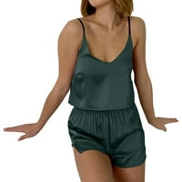 Sleepwear for Women Satin Set ženske čvrste V vrat pidžame ljetni tanki tregeri otvoreni pupak kratki
