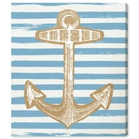 Wynwood Studio Nautical and Coastal Wall Art Canvas Prints 'Burlap Patch Anchor' Nautical Watercrafts-zlato , plavo
