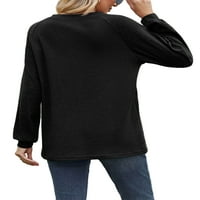 Lumento Ladies Tops Crew vrat T-shirt Waffle T Shirt žene Casual pulover elegantan Dugi rukav Tee Crni