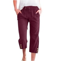Hlače od pune boje za žene zazor pod širokim nogama ravno ležerna elastična s džepovima labava pantalona