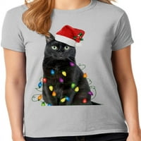 Grafička Amerika Svečani božićni praznik mačka sa svetlima ženska grafička majica